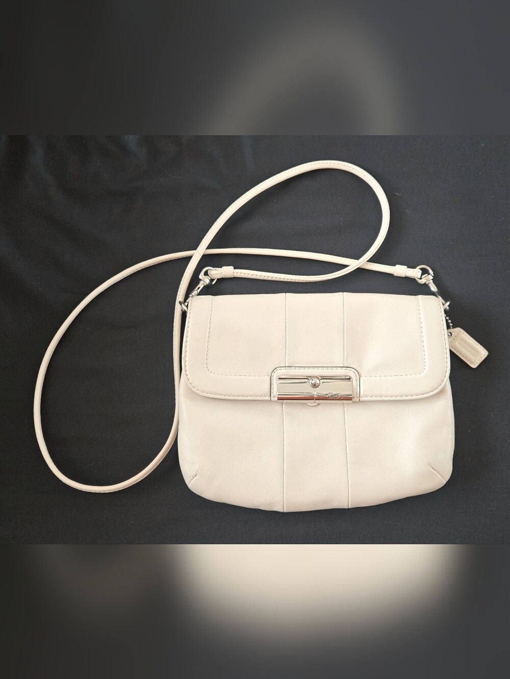 Coach Cream Leather Crossbody with Silver-Tone Clasp